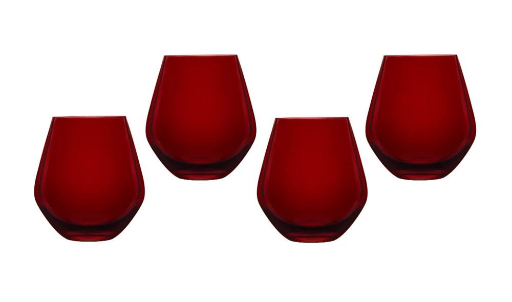 Godinger Meridian Stemless Wine Glasses 18oz RED Set of 4 New